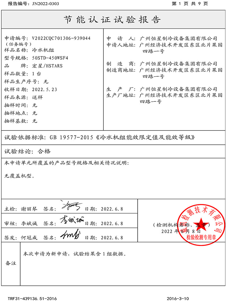 شهادة منتج توفير الطاقة في الصين للمبرد المغناطيسي